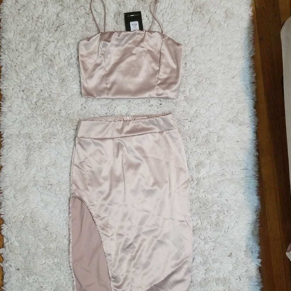 NWT Fashionnova Easy Lover Satin Skirt Set